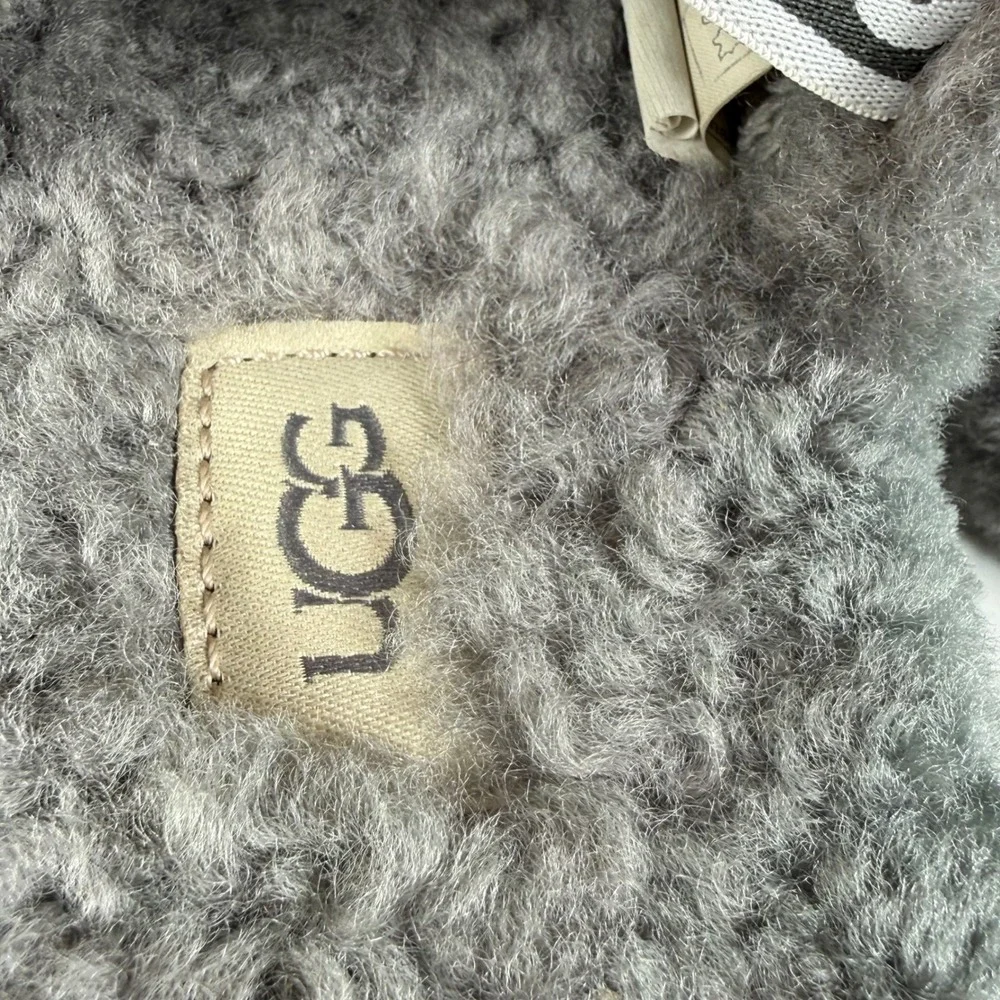 UGG Fluff Yeah Slide Charcoal Grey Kids Sheepskin Sandals Girl 2 Cozy Winter